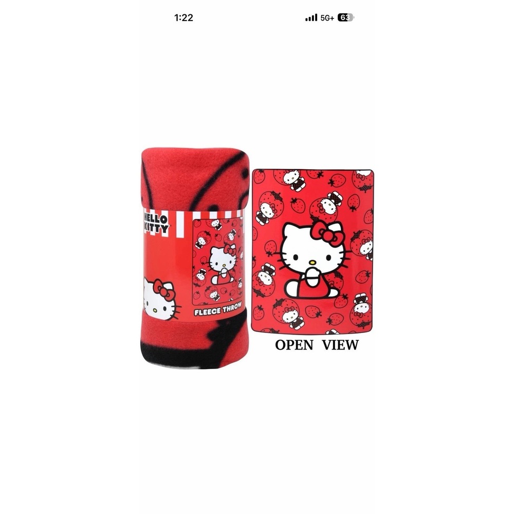 Hello Kitty and Friends Red Strawberry 46x60 Silk Touch Soft Throw Blanket NEW